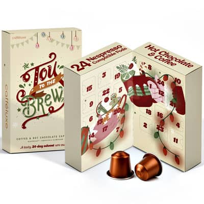 Jetzt Cafféluxe Kaffeekapseln Adventskalender gefüllt mit Nespresso kompatiblen Kaffeekapseln kaufen! Kaffeekapseln Adventskalender gefüllt mit Nespresso kompatiblen Kapseln von Cafféluxe
