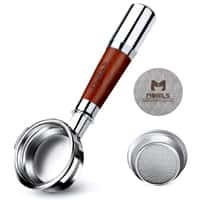 MORILS Naked Portafilter – ideal für Latte Art Training Bodenloser Siebträger 58 mm mit Holzgriff – kompatibel mit E61