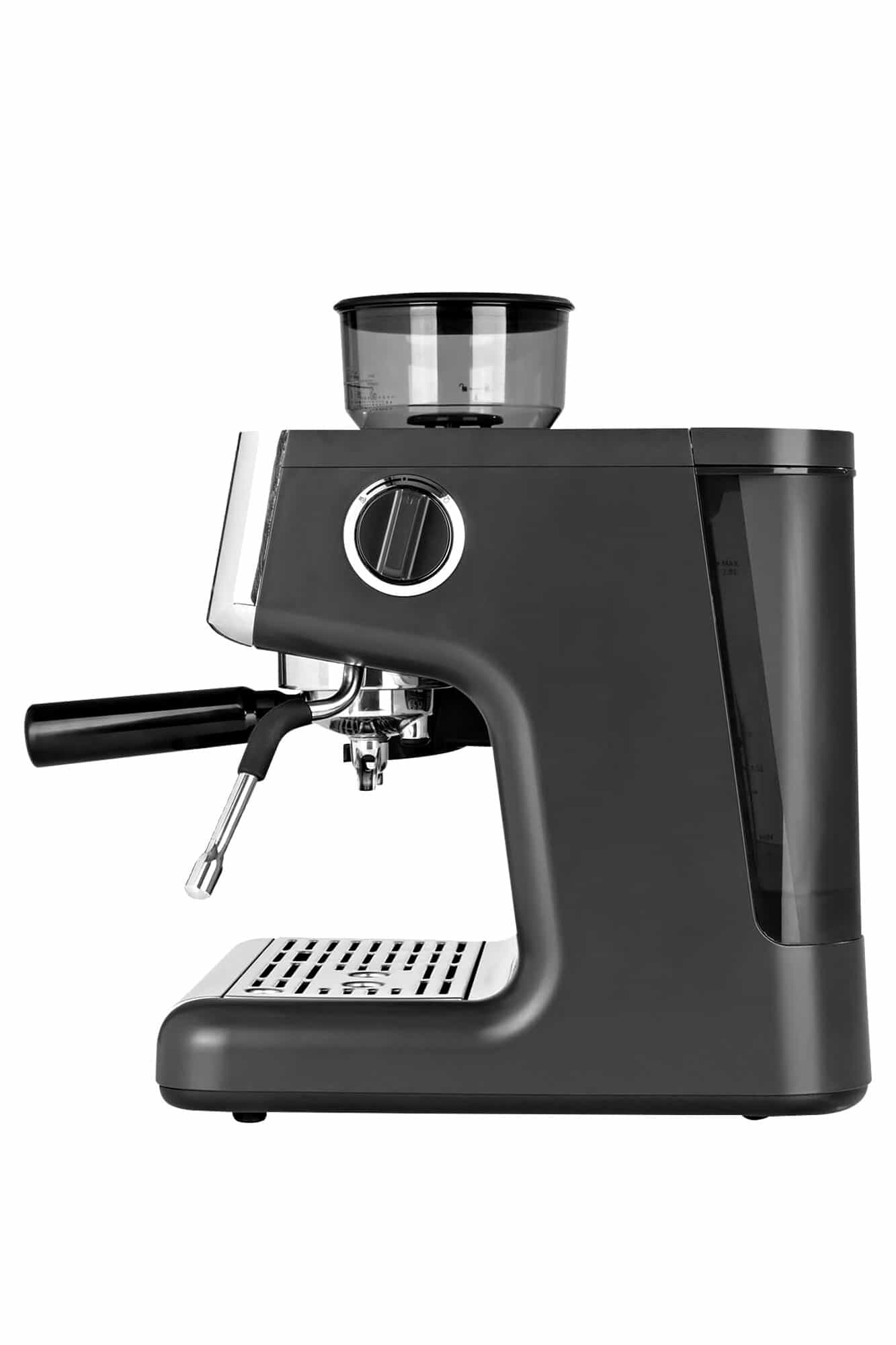 Siebträgermaschine mit integriertem Mahlwerk BEEM Espresso Grind Expert Seitenansicht