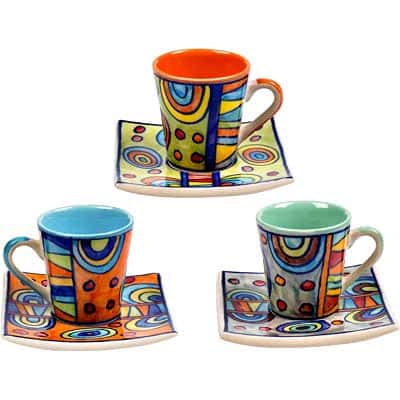 Handbemalte bunte Keramik Espressotassen im Village Design von Gall & Zick

