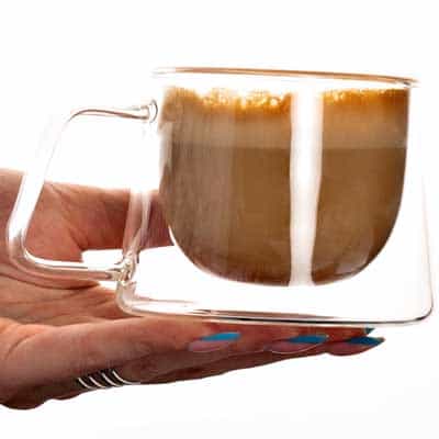 Glas Cappuccinotasse doppelwandig mit Henkel von CHiATO, 210 ml