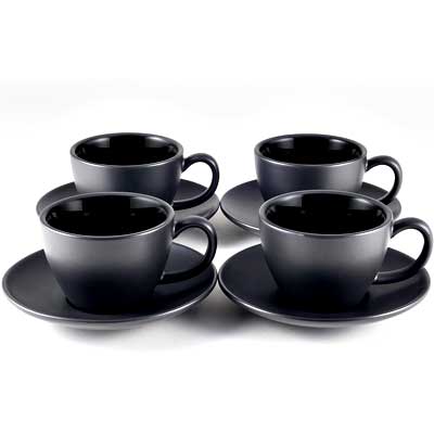 Cappuccino Tassen Steingut schwarz 4er Set