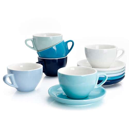 Cappuccinotassen kaufen, 6er Set bunt Porzellan blaue Serie