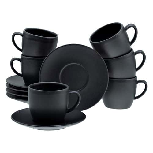 Cappuccino Tassen 6er Set groß Steinzeug scharz