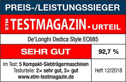 De'longhi EC 685 Test Dedica Style Espressomaschinen sehr gut im Testmagazin