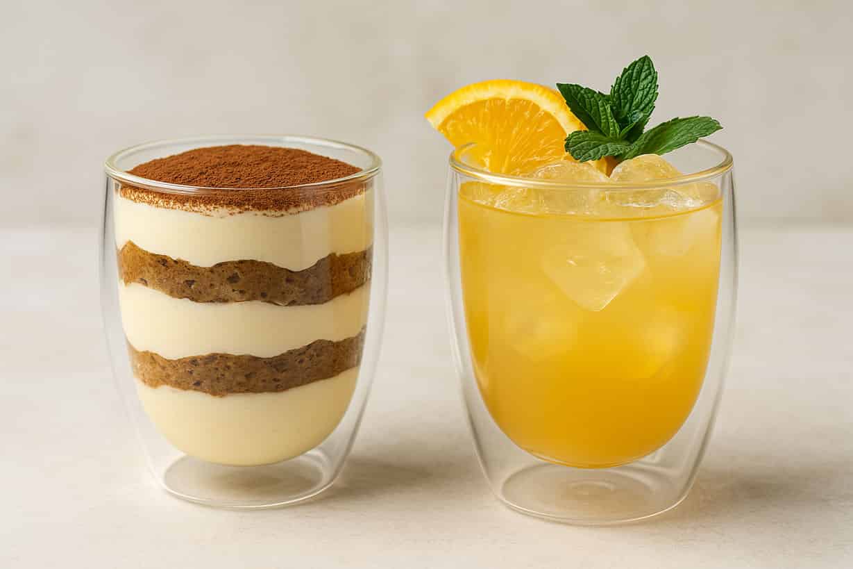 Doppelwandige Thermo-Gläser mit Latte Macchiato, Cocktail und Dessert – stilvoll, vielseitig einsetzbar und modern im Design