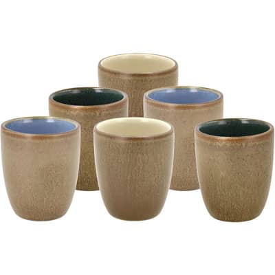Bitz Steingut Espressobecher ohne Henkel – Dänisches Design, verschiedene Farben, 6er-Set
