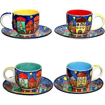 Handbemalte bunte Keramik Espressotassen im Village Design von Gall & Zick
