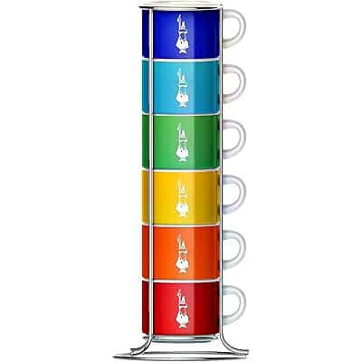 Bunte Espressotassen mit Ständer von Bialetti - stapelbar, Porzellan