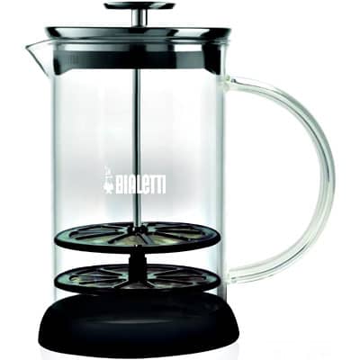 Jetzt Bialetti Perfect Cream Hand-Milchschäumer Glas, schwarz ansehen! Manueller Michaufschäumer Bialetti Perfect Cream Mikrowellengeeignet, Spülmaschinenfest, 330 ml, Glas, Schwarz/Transparent