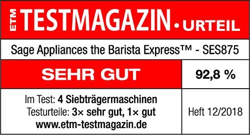 Sage Barista Express SES875 Test mit sehr gut bewertet vom Testmagazin